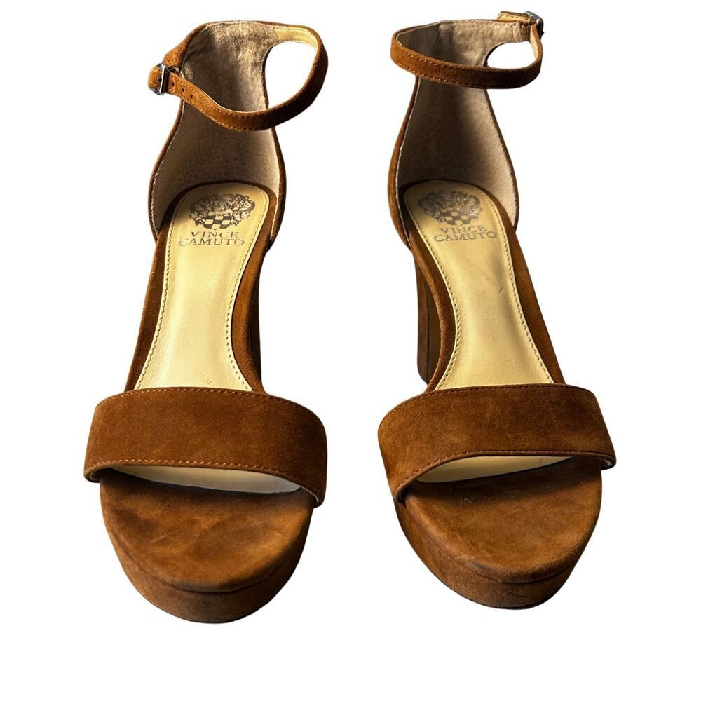 Vince Camuto Suede Block Heel Sandals Brown Ankle Strap Womens Size 9.5 - Picture 4 of 14